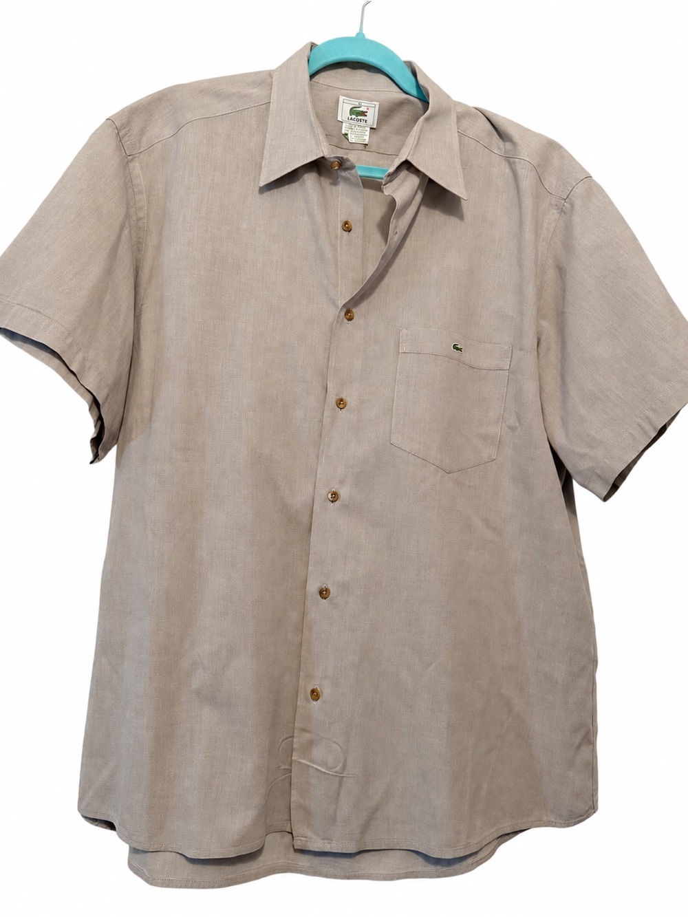 Lacoste 100% cotton Men’s Short Sleeve Button-Down Shirt in Light Taupe